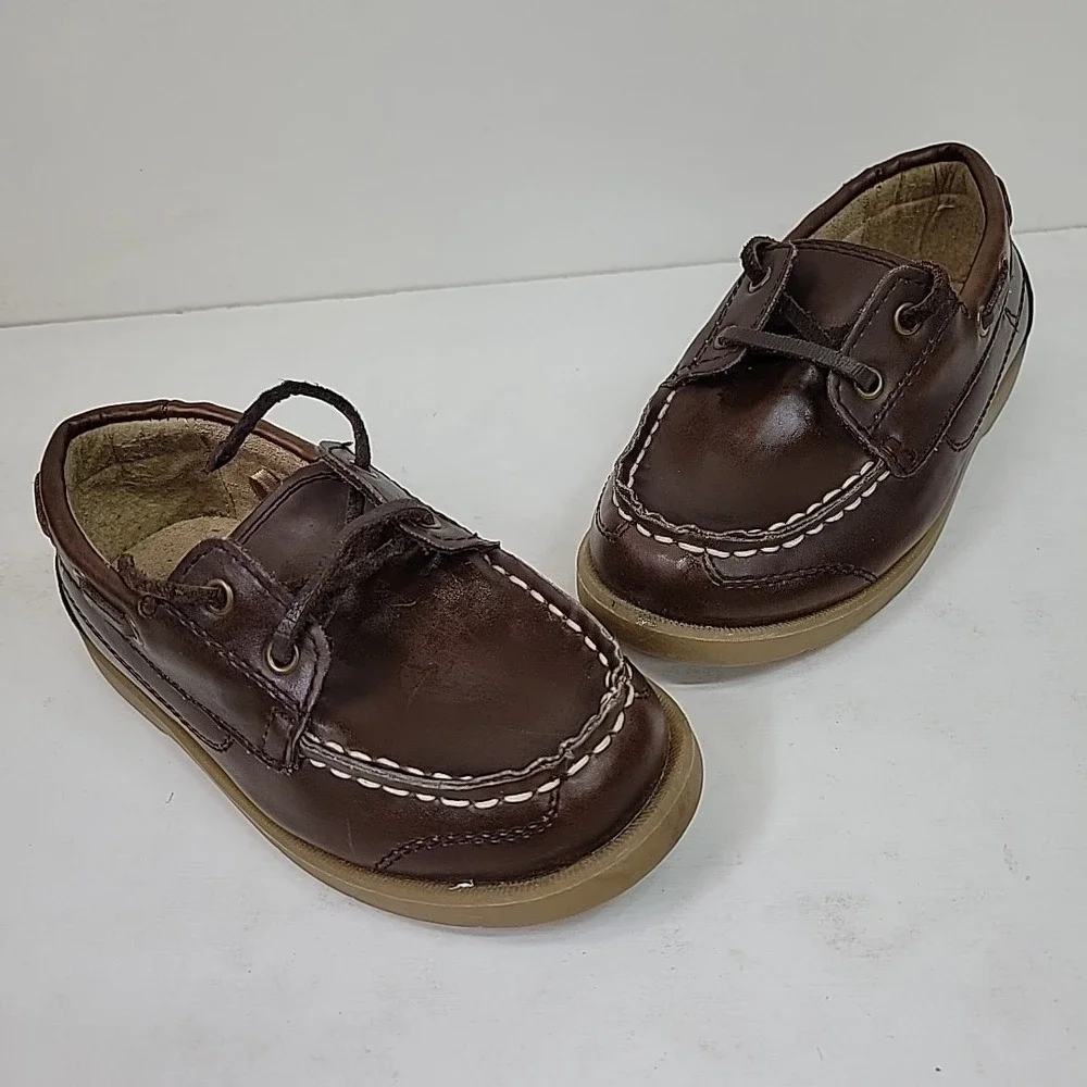 Childrens Place‎ Loafers Boat Shoes Size 9 Durable Brown Comfy Lace-Up Anti Slip